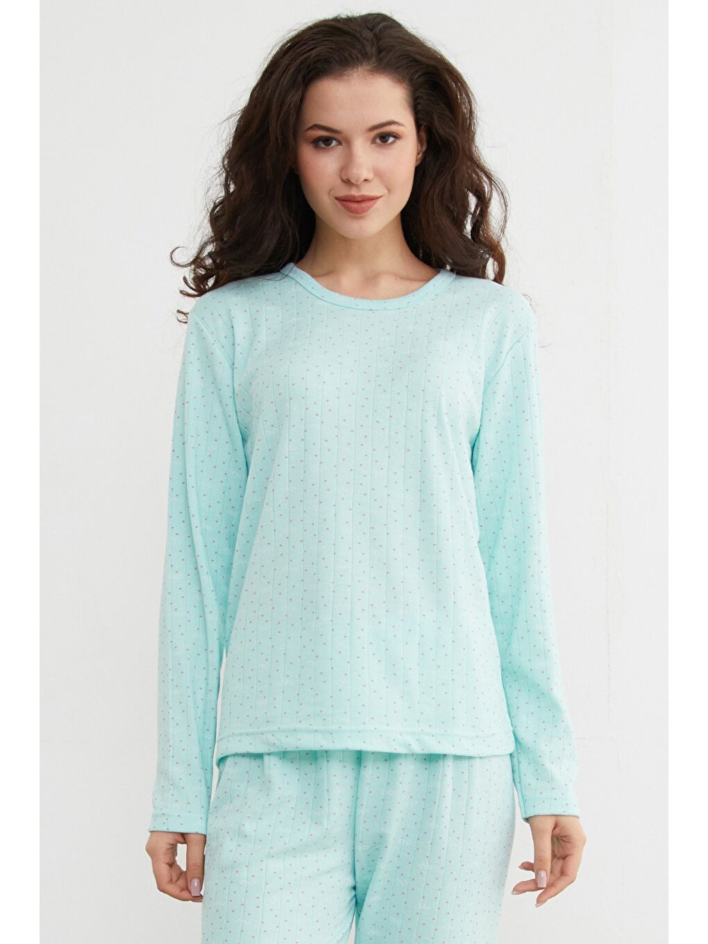 Turkuaz Büyük Beden Kalp Ve Yıldız Desenli Pijama Takımı-3