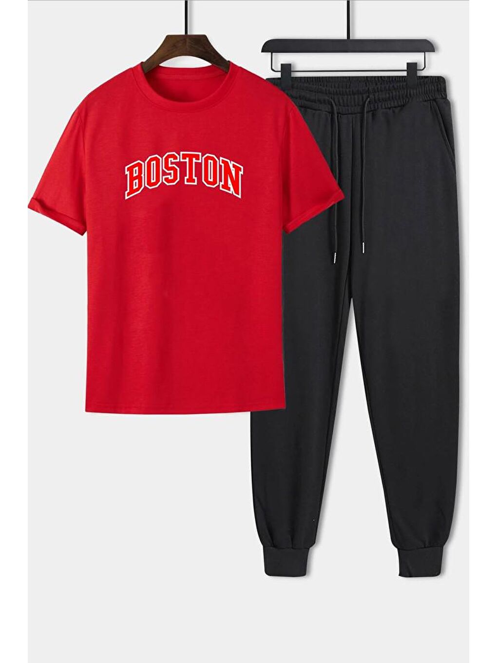 uyguntarz Kırmızı Unisex Boston Baskılı 2'li Eşofman Takımı