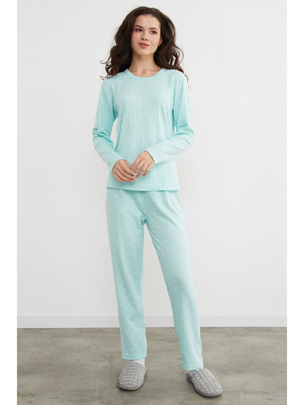 Turkuaz Büyük Beden Kalp Ve Yıldız Desenli Pijama Takımı-4