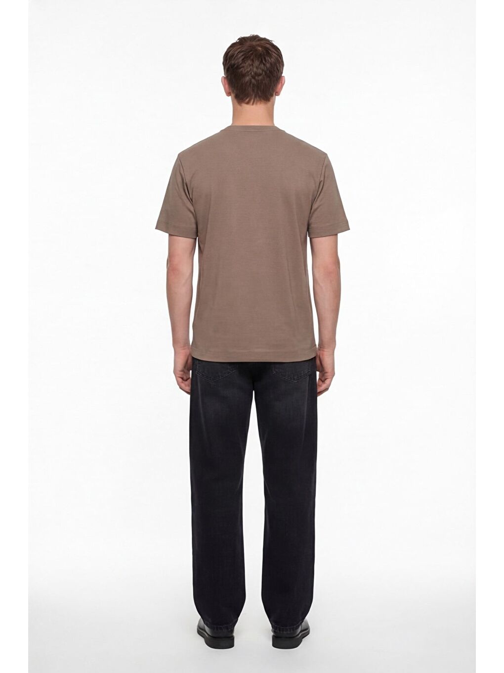 Kahverengi Erkek Taba Normal Kesim Regular Fit %100 Pamuk Dokuma Bisiklet Yaka Basic T-Shirt-3