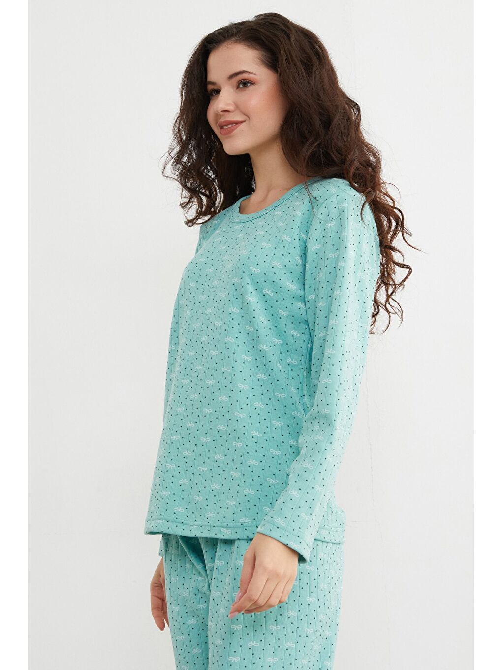 Turkuaz Büyük Beden Kalp Ve Yıldız Desenli Pijama Takımı-4