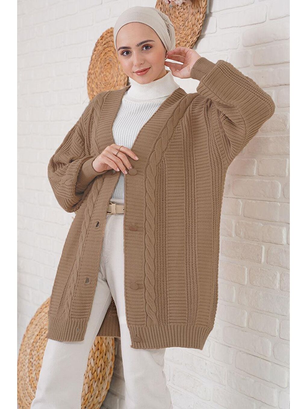 Pembe 15768 Tesettür Triko Hırka - A.Gül Kurusu