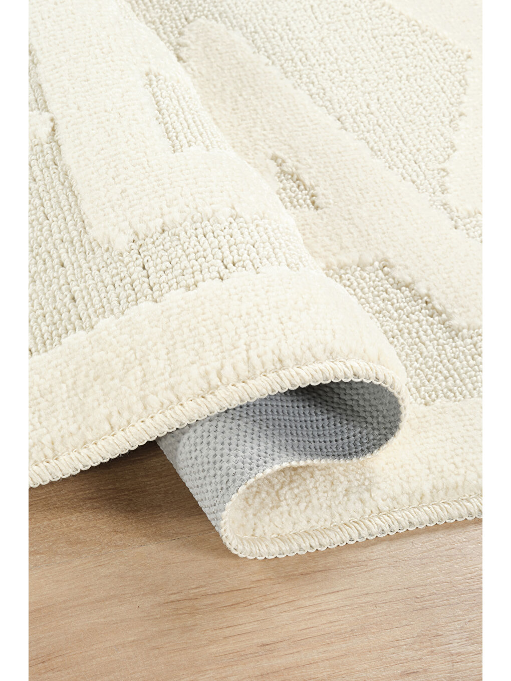 Ekru Doğal Kaymaz Taban Banyo Paspas-Krem-2