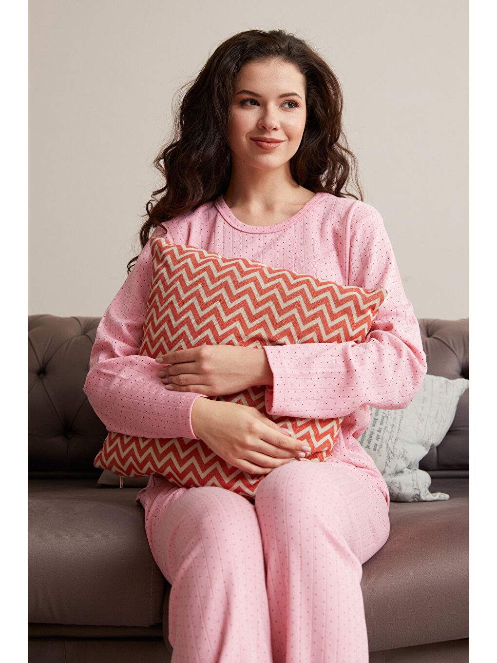 Pembe Büyük Beden Kalp Ve Yıldız Desenli Pijama Takımı-2