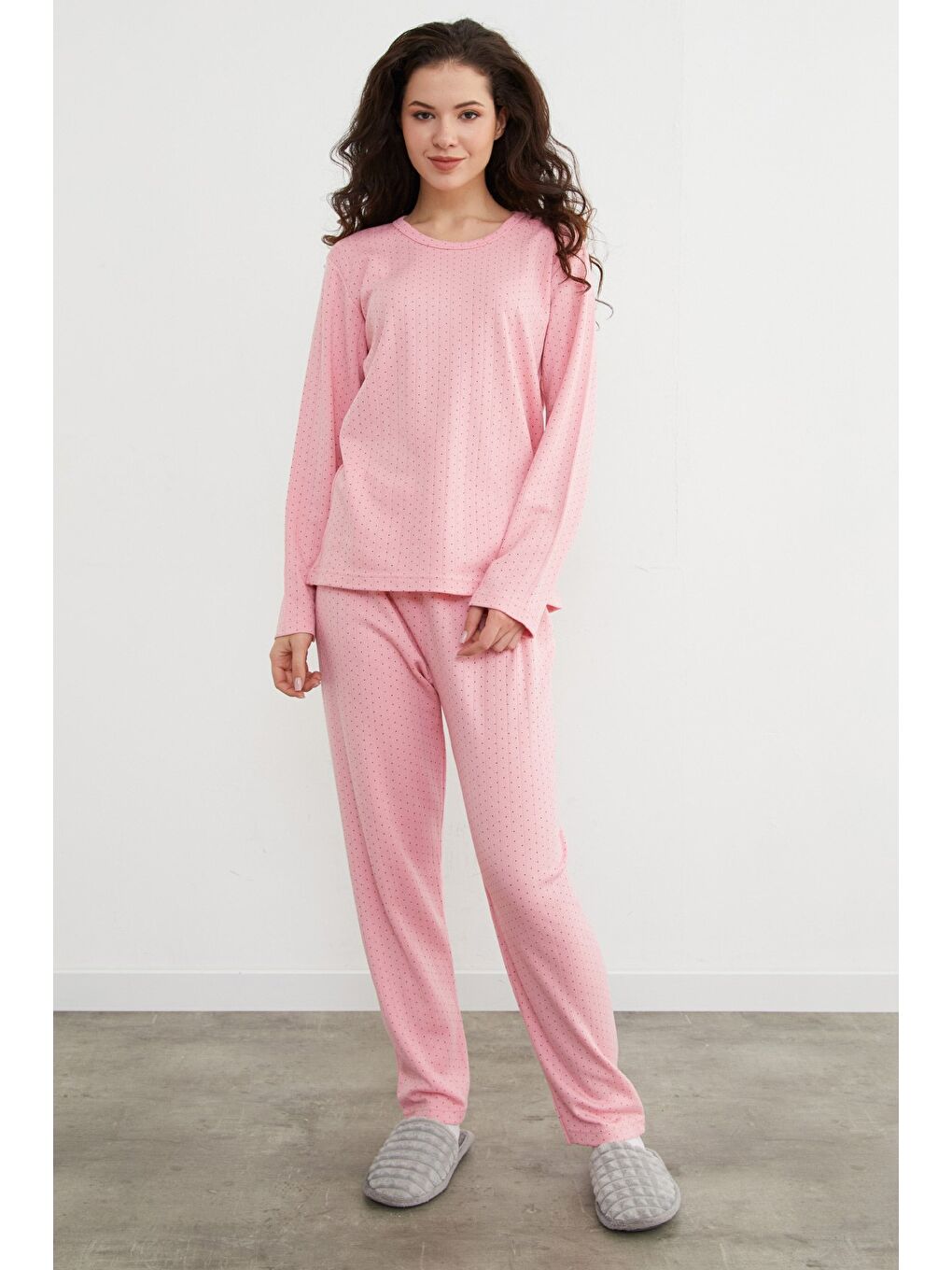 Pembe Büyük Beden Kalp Ve Yıldız Desenli Pijama Takımı-3