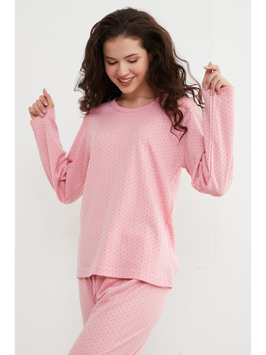 Pembe Büyük Beden Kalp Ve Yıldız Desenli Pijama Takımı-4
