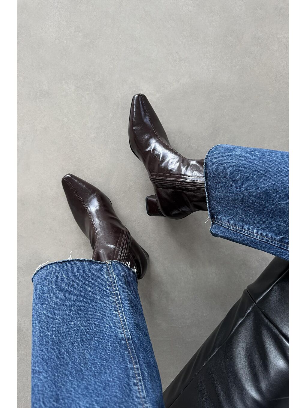 Kahverengi Amor Kadın Küt Kalıp Kırışık Deri Bot Kahve-1