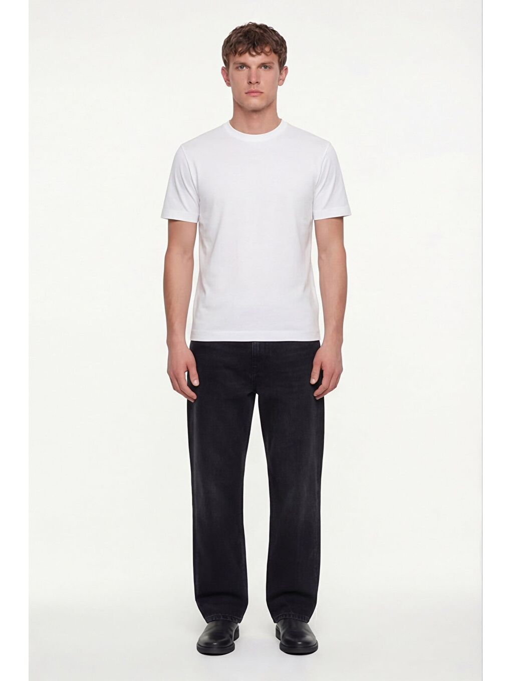 Erkek Ekru Normal Kesim Regular Fit %100 Pamuk Dokuma Bisiklet Yaka Basic T-Shirt-1