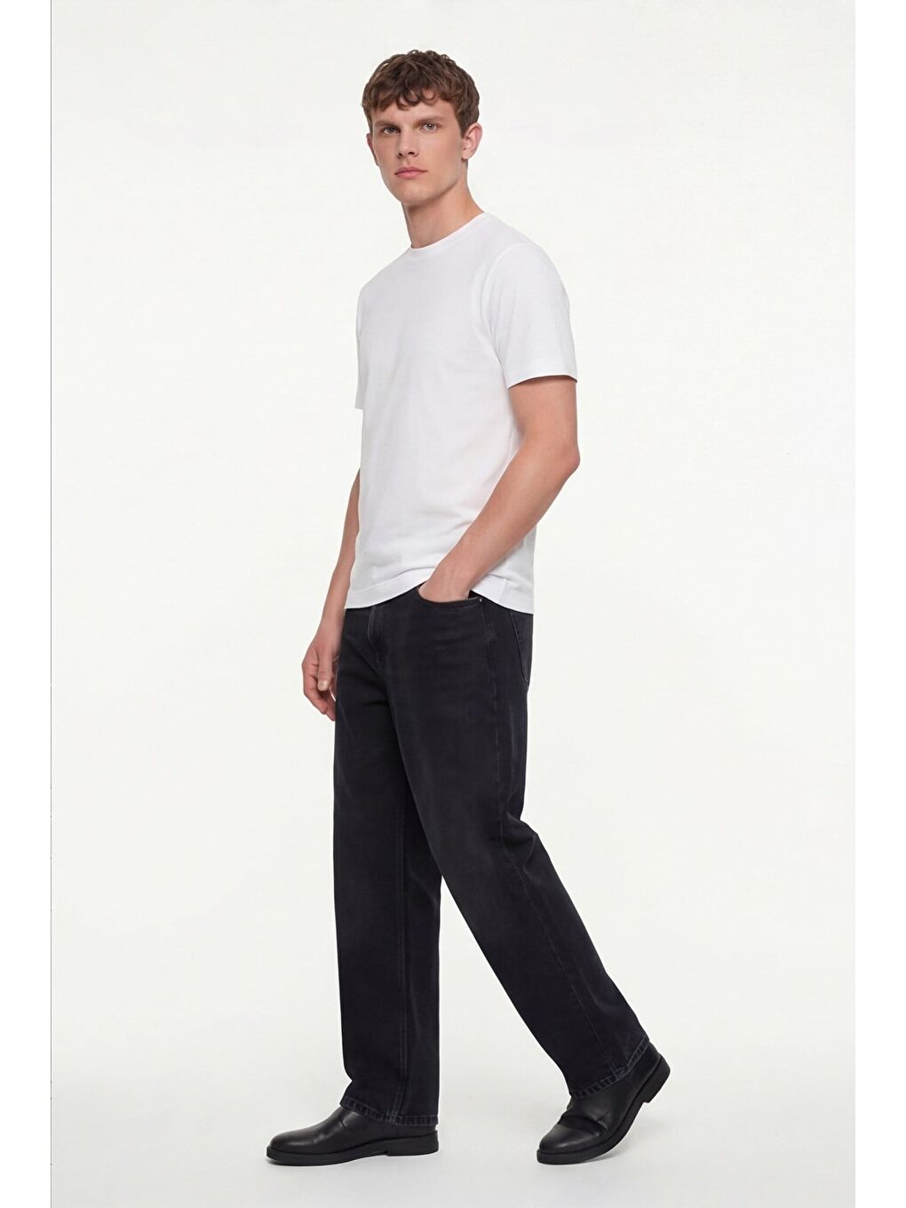 Erkek Ekru Normal Kesim Regular Fit %100 Pamuk Dokuma Bisiklet Yaka Basic T-Shirt-2