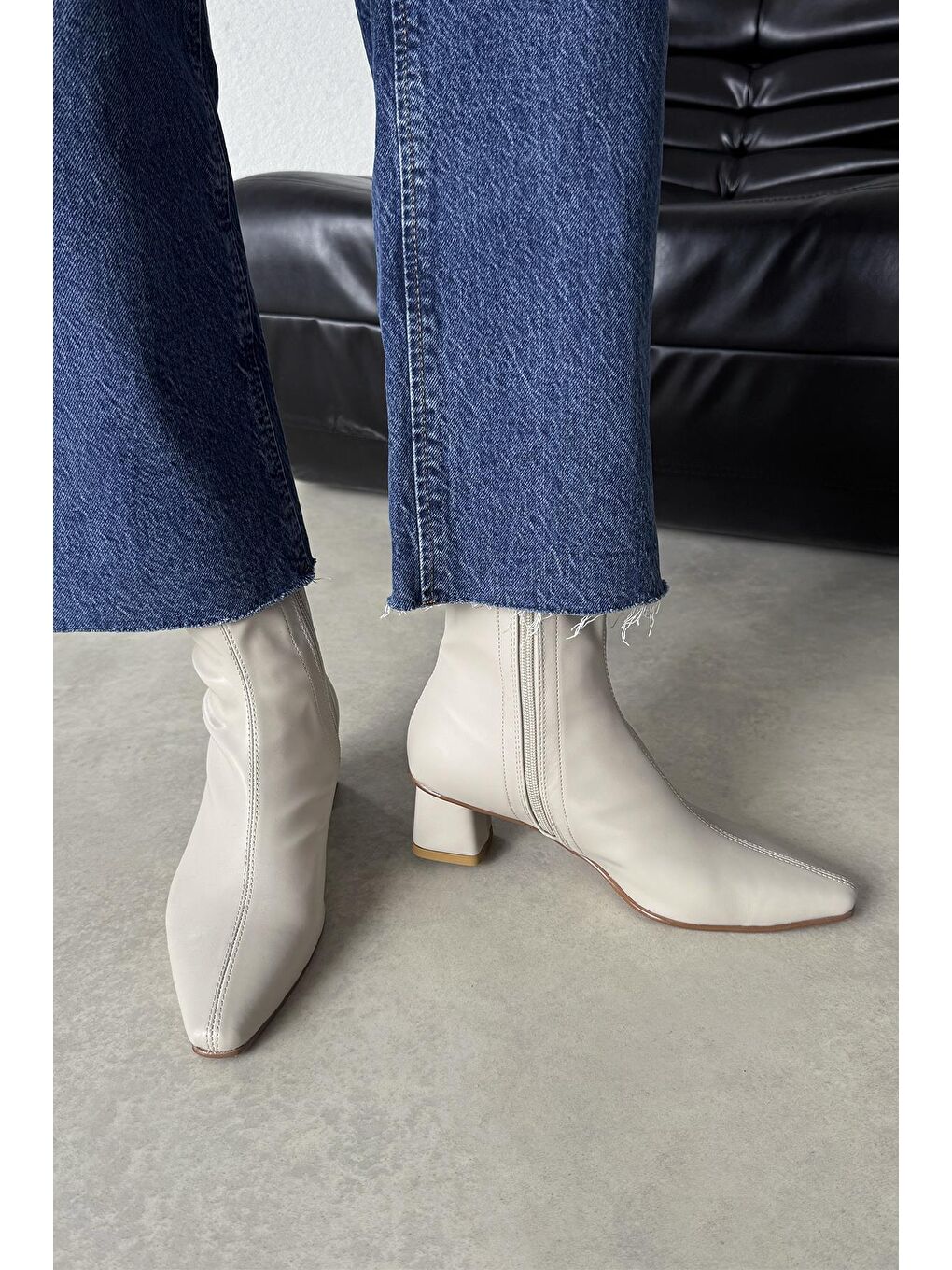 Amor Kadın Streç Küt Kalıp Deri Bot Bej-2