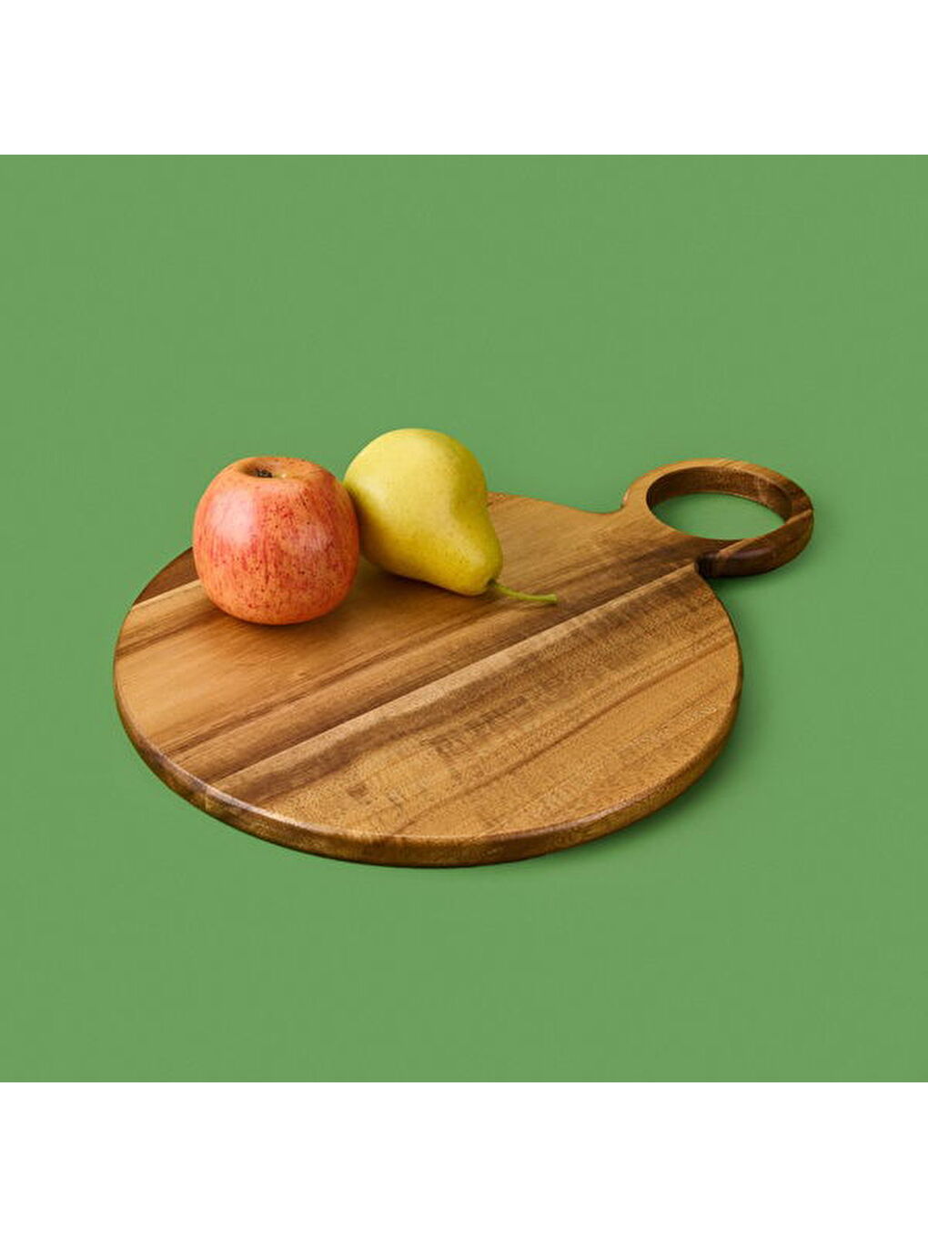 Akasya Yuvarlak Halkalı Kesim Tahtası - Kahverengi - 38x28 cm-1