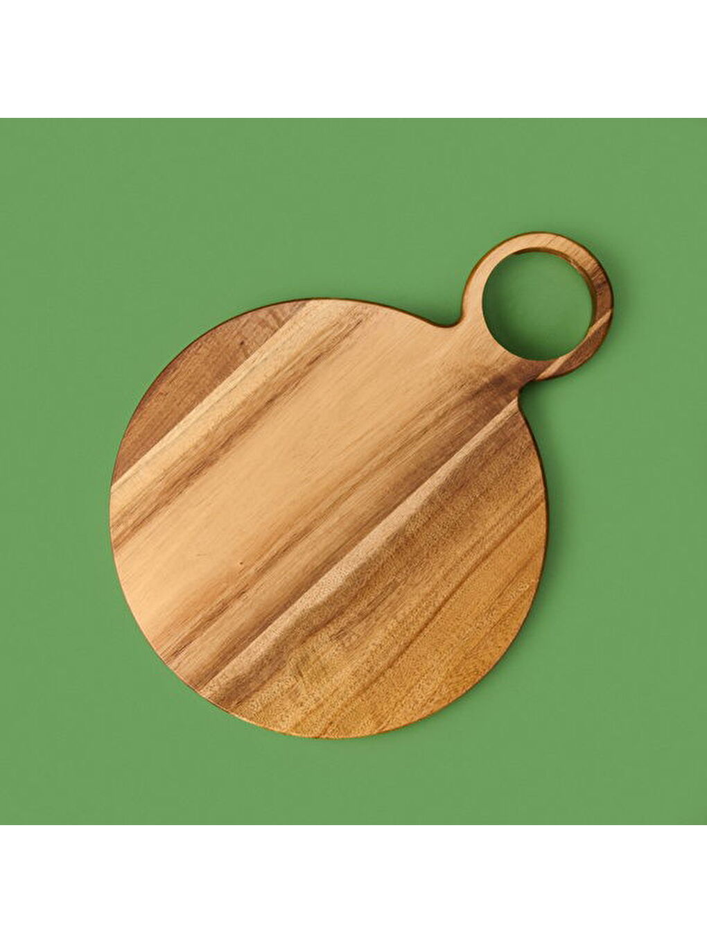 Akasya Yuvarlak Halkalı Kesim Tahtası - Kahverengi - 38x28 cm-3