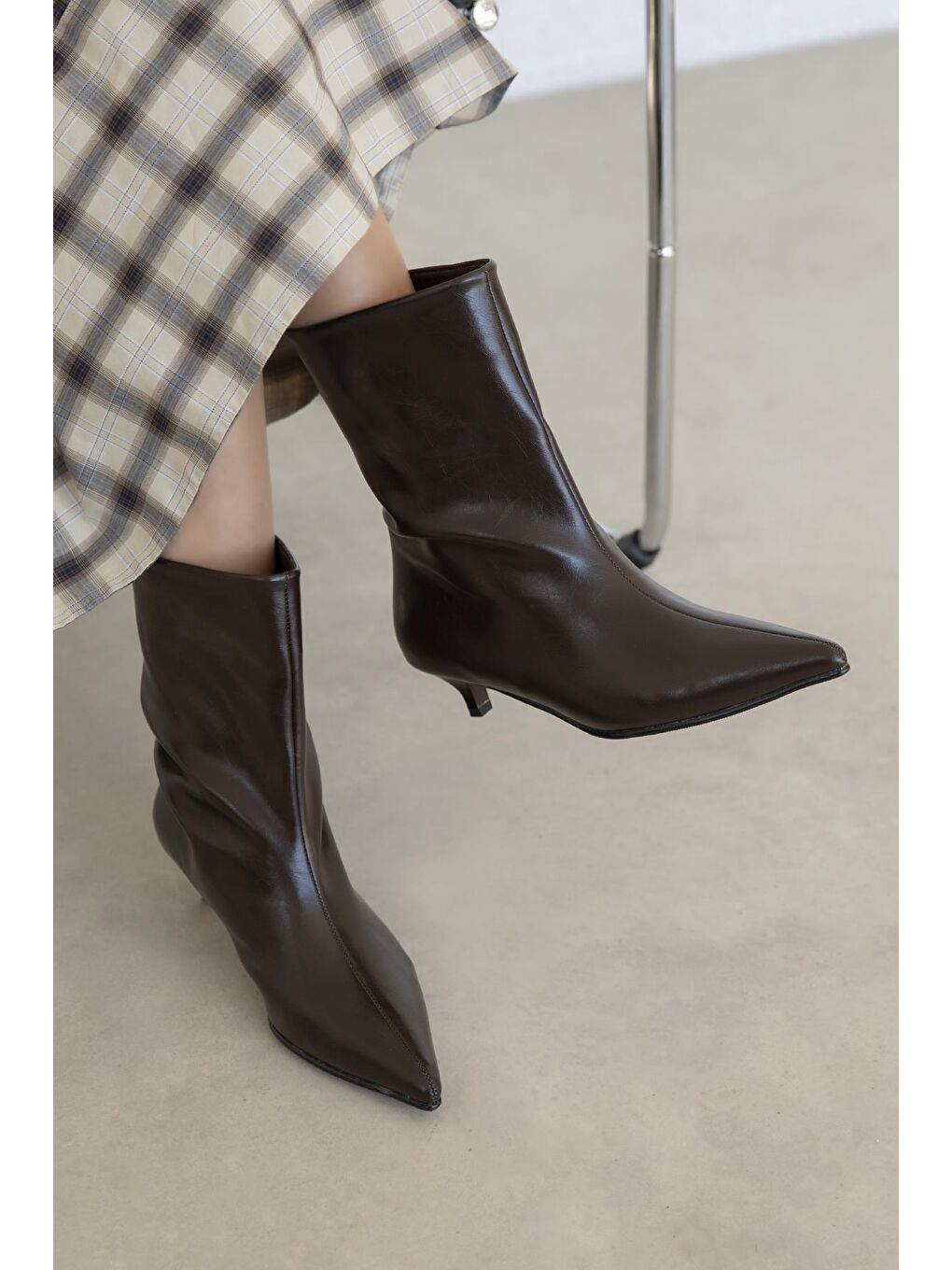 Kahverengi Morley Kadın Pino Ökçe Kırışık Deri Bot Kahve