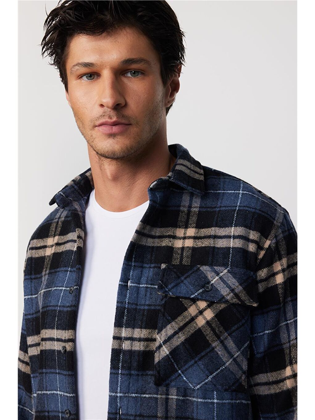 Karışık Erkek Regular Fit Klasik Kesim Tek Cepli Kareli Kışlık Oduncu Gömlek-2