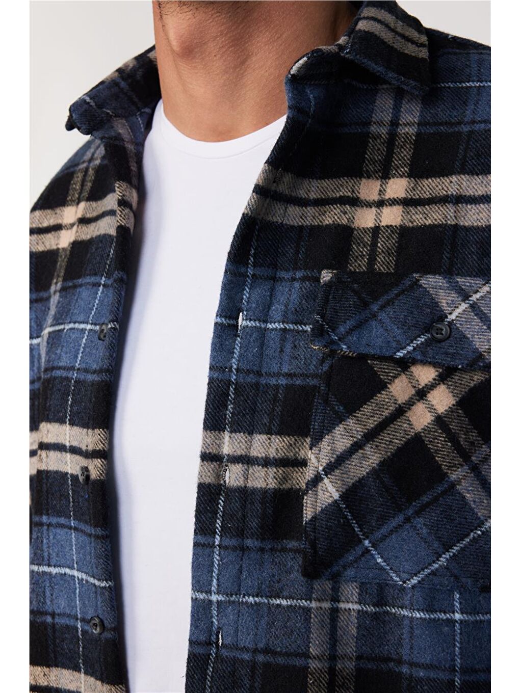 Karışık Erkek Regular Fit Klasik Kesim Tek Cepli Kareli Kışlık Oduncu Gömlek-3