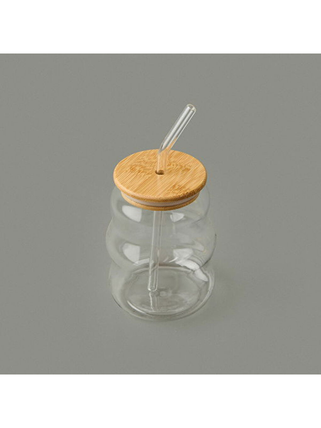 Bambu Kapaklı Pipetli Bardak - Açık Kahverengi / Şeffaf - 450 ml-1