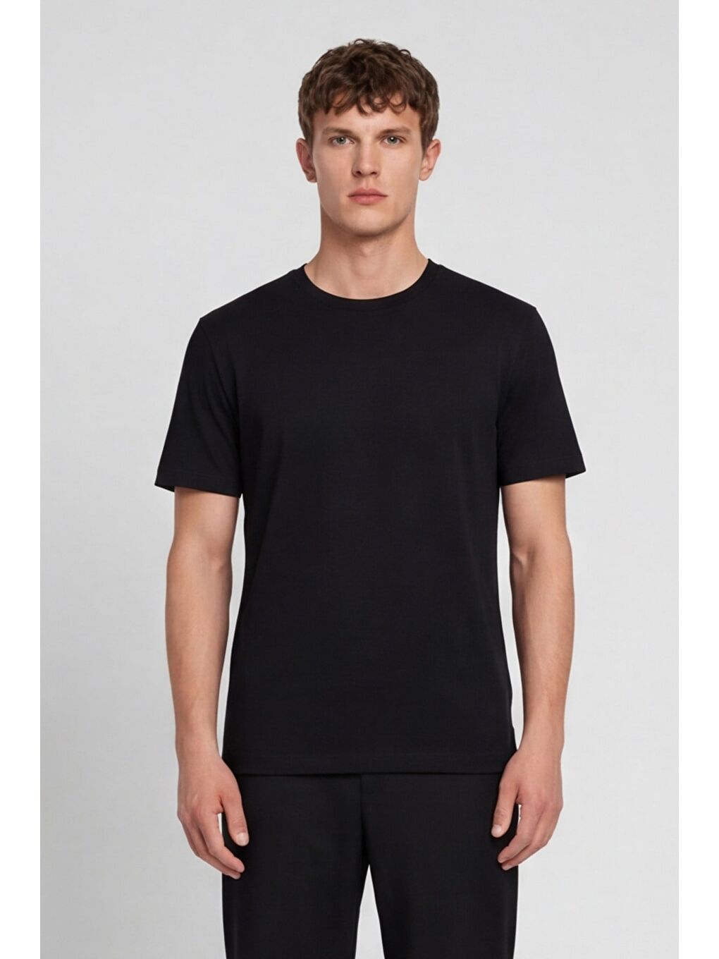 Erkek Siyah Normal Kesim Regular Fit %100 Pamuk Bisiklet Yaka Basic Tişört