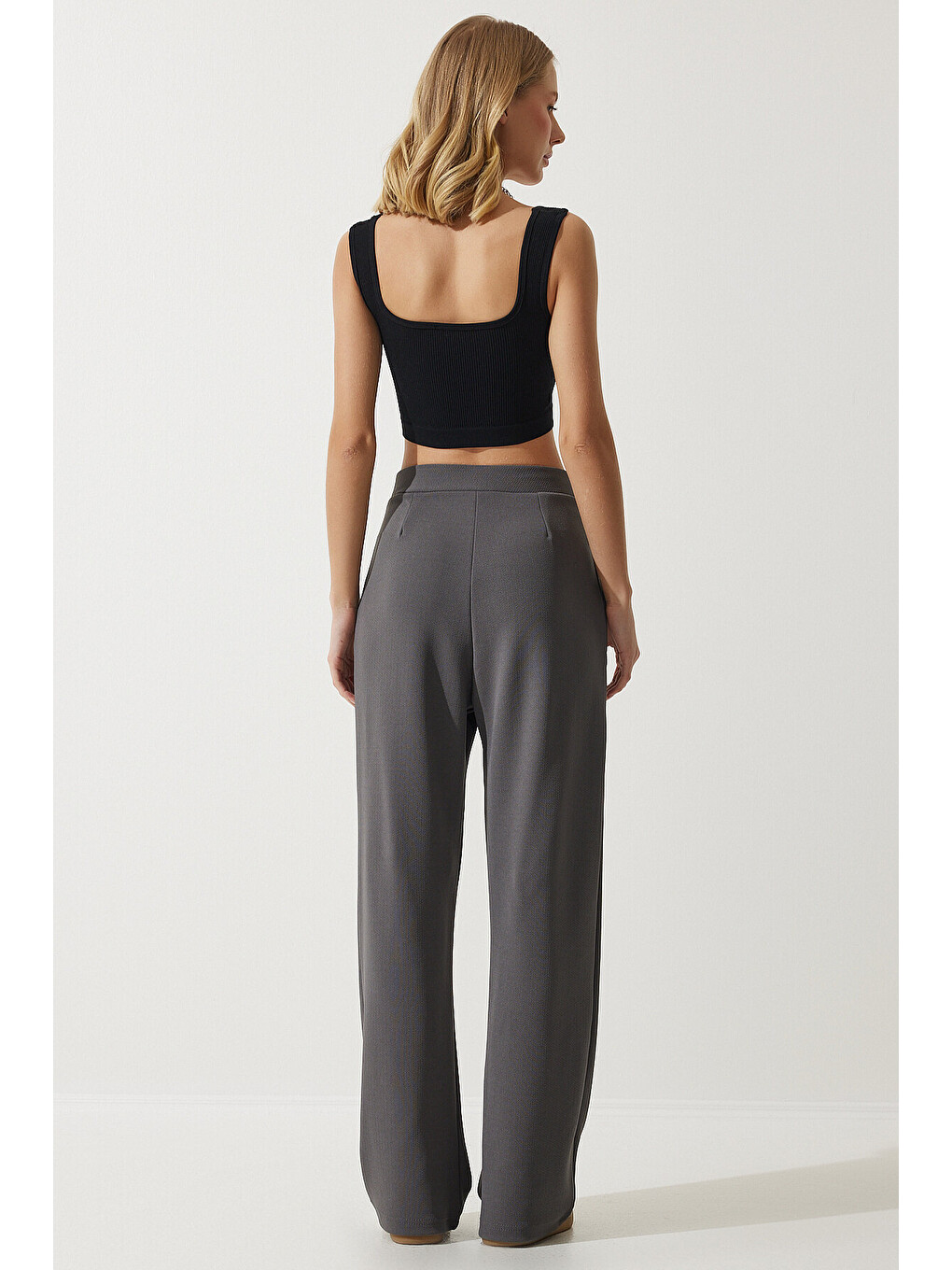 Elastanlı Rahat Palazzo Örme Pantolon Gri Lrv0019-4