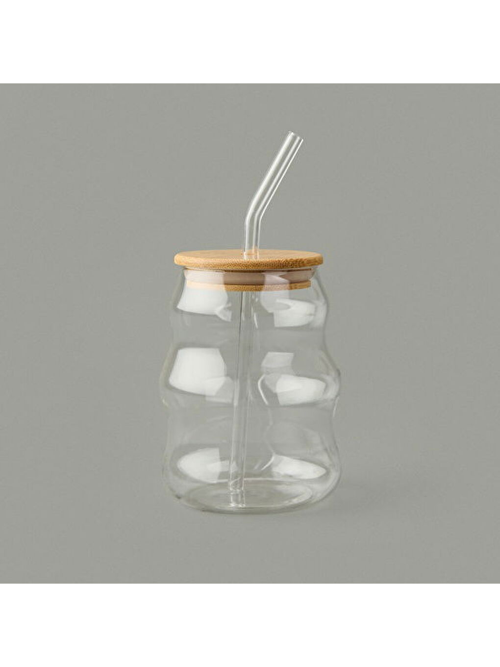 Bambu Kapaklı Pipetli Bardak - Açık Kahverengi / Şeffaf - 450 ml-2