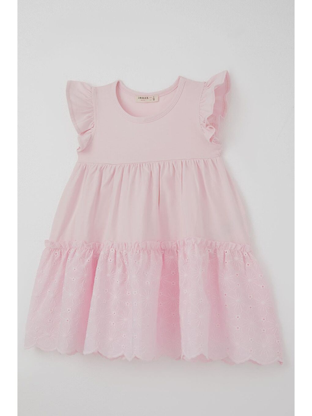 Kız Çocuk Elbise Çiçek Nakışlı Dantel Detaylı Pembe (3-8 Yaş)-4