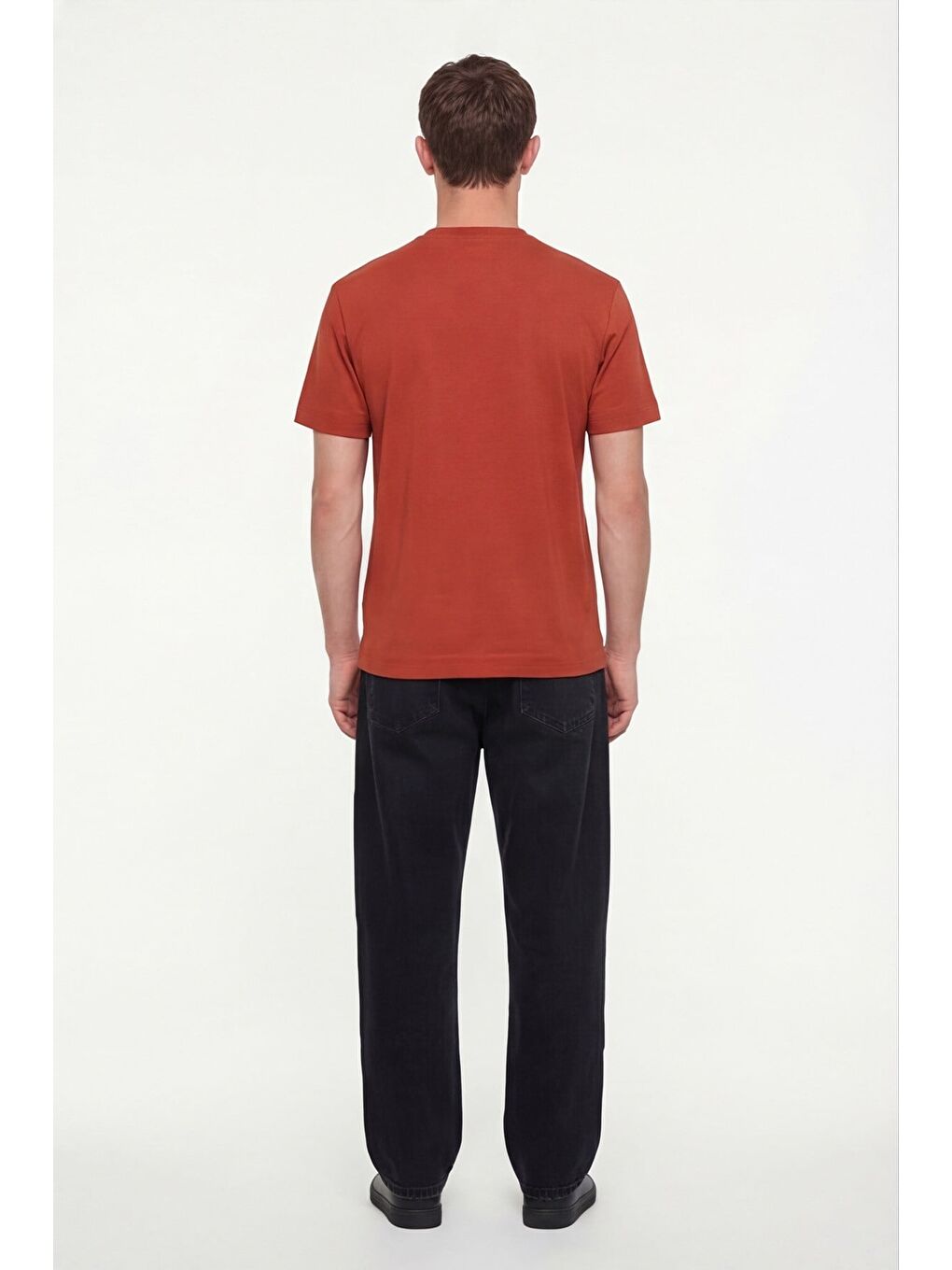 Kahverengi Erkek Kiremit Normal Kesim Regular Fit %100 Pamuk Dokuma Bisiklet Yaka Basic T-Shirt-3