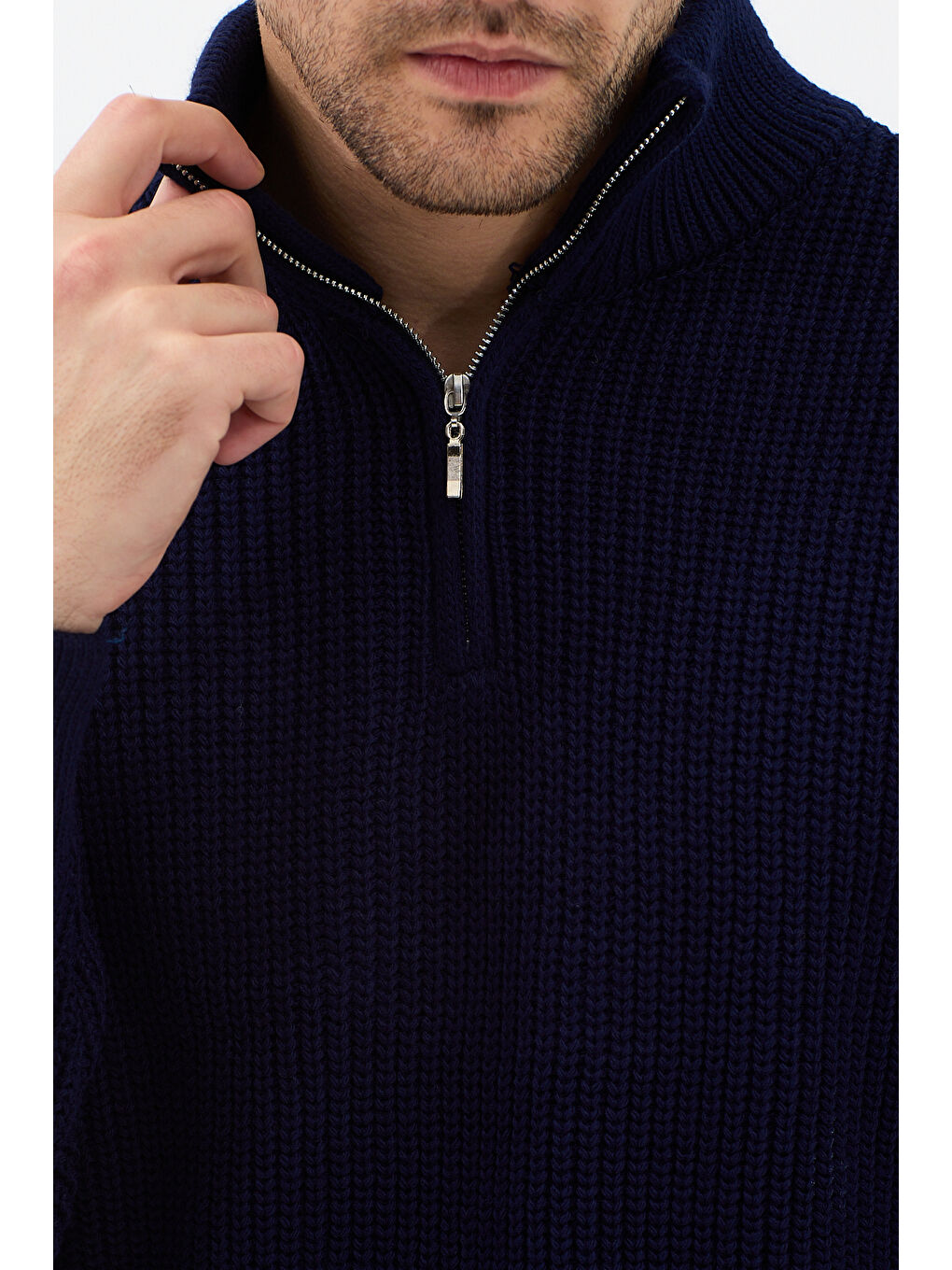 Siyah Erkek Oversize Fermuarlı Balıkçı Triko Kazak-6