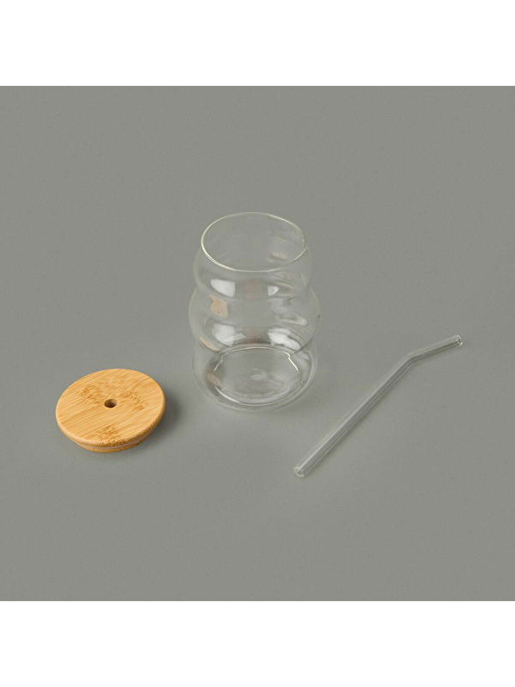 Bambu Kapaklı Pipetli Bardak - Açık Kahverengi / Şeffaf - 450 ml-4