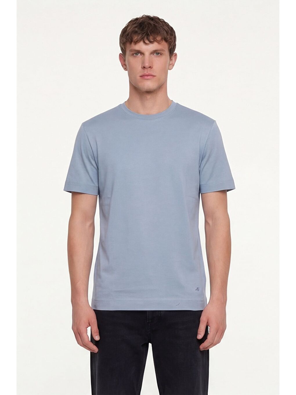 Erkek Gri Normal Kesim Regular Fit %100 Pamuk Dokuma Bisiklet Yaka Basic T-Shirt