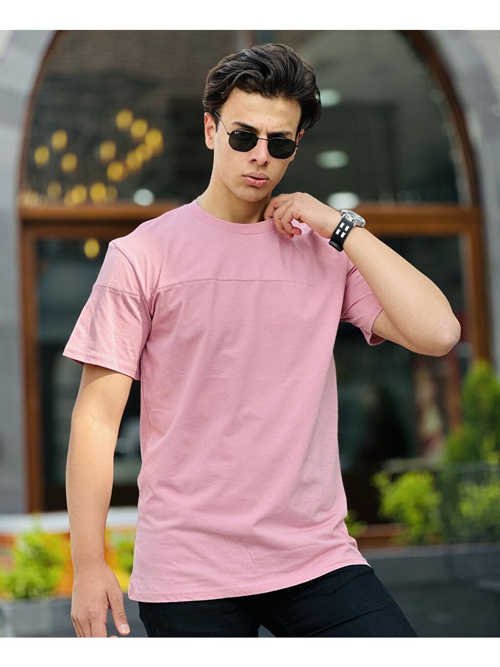 Parçalı Basic Kısa Kollu Tişört Regular Fit-Pembe-2