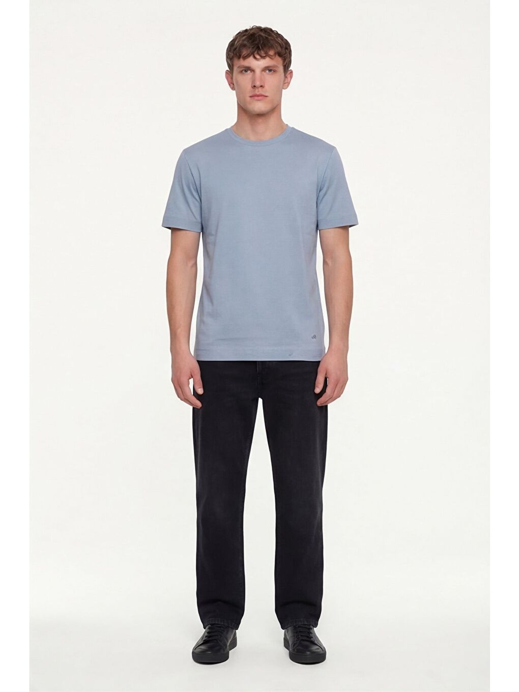 Erkek Gri Normal Kesim Regular Fit %100 Pamuk Dokuma Bisiklet Yaka Basic T-Shirt-1