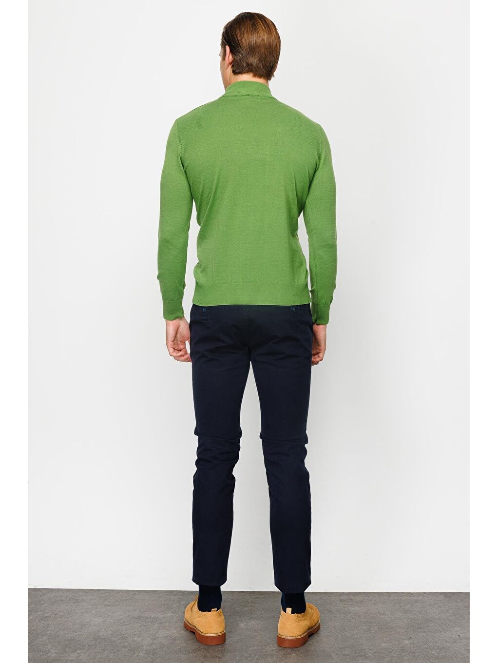 Yeşil Dar Kalıp Yarım Balıkçı Düz Uzun Kollu Triko-2