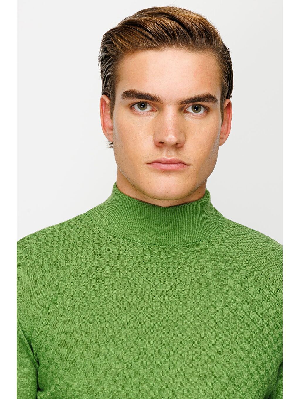 Yeşil Dar Kalıp Yarım Balıkçı Düz Uzun Kollu Triko-3