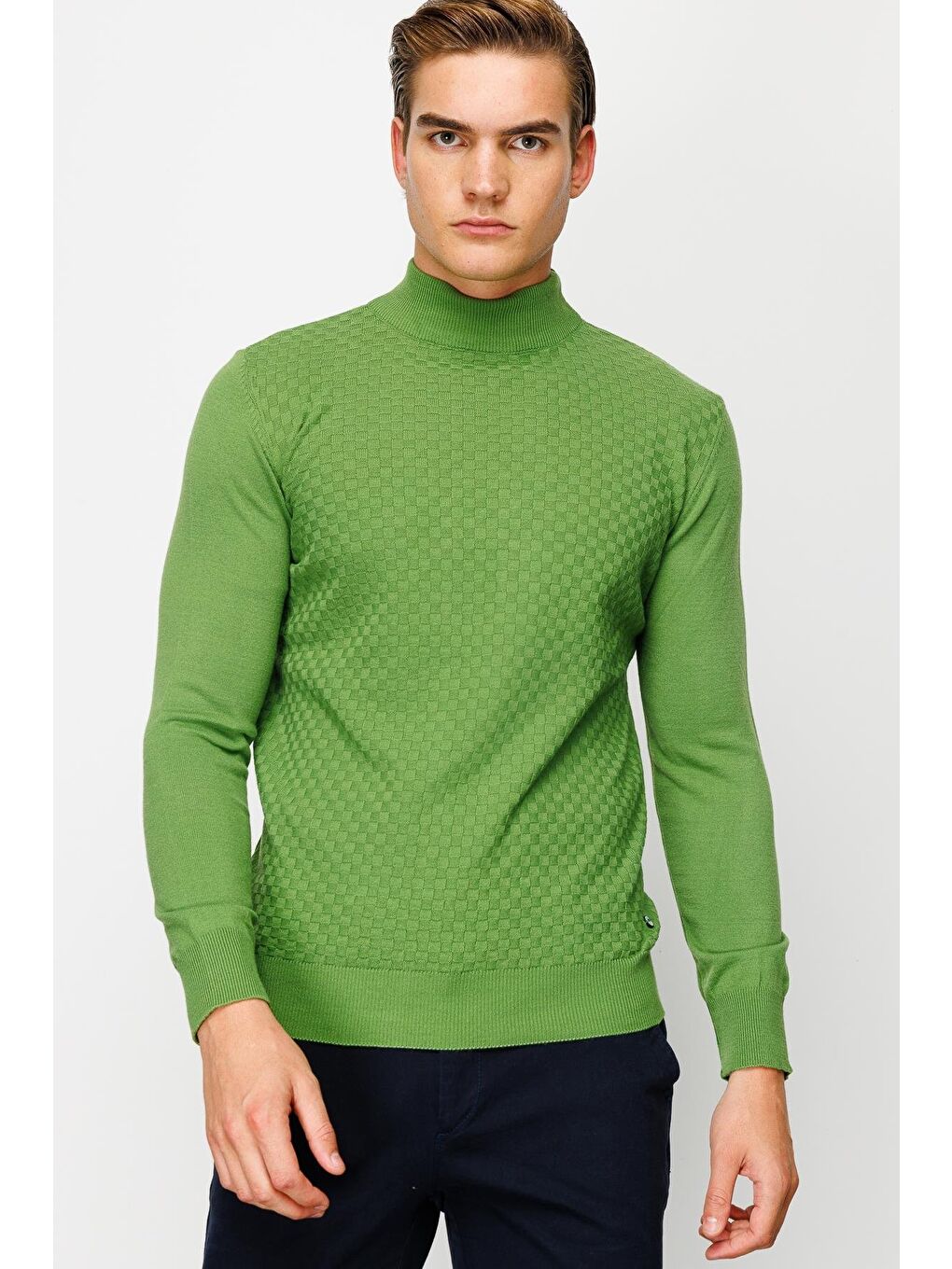 Yeşil Dar Kalıp Yarım Balıkçı Düz Uzun Kollu Triko-6