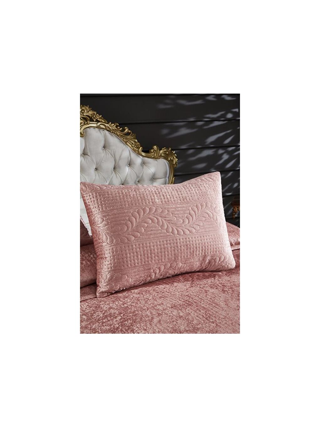 Pembe Velica Çift Kişilik Kadife Yatak Örtüsü Pudra-4