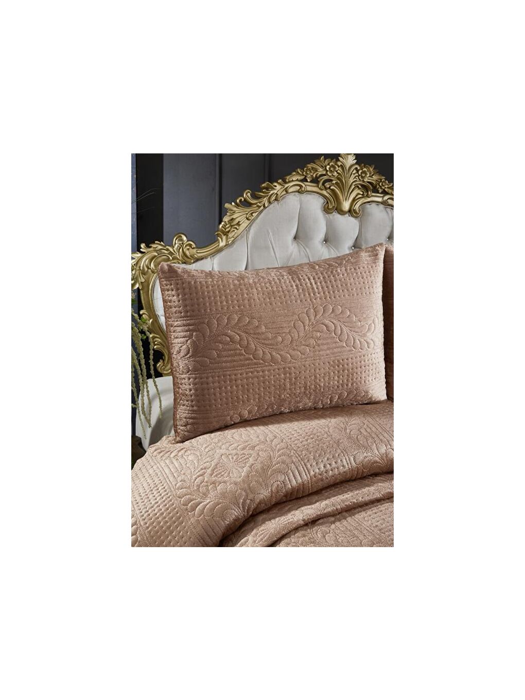 Karışık Velica Çift Kişilik Kadife Yatak Örtüsü Cappucino-4