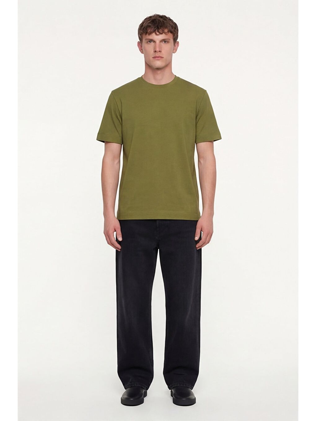 Erkek Fıstık Yeşili Normal Kesim Regular Fit %100 Pamuk Dokuma Bisiklet Yaka Basic T-Shirt-1