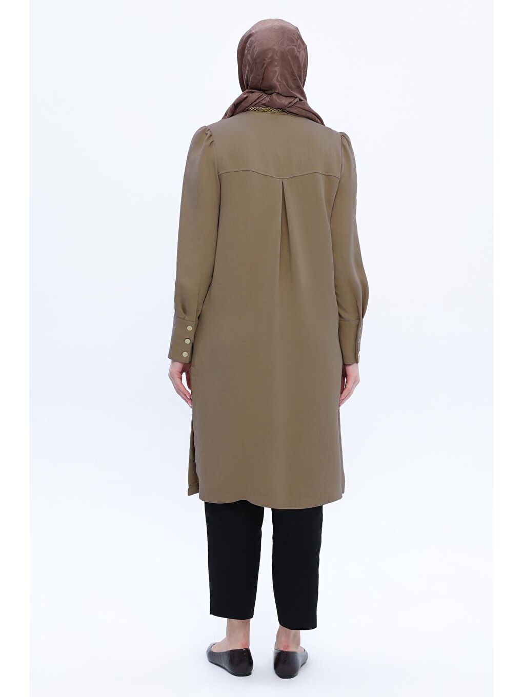 Bej Vizon Metal Düğme Detaylı Patlı Gömlek Tunik-3