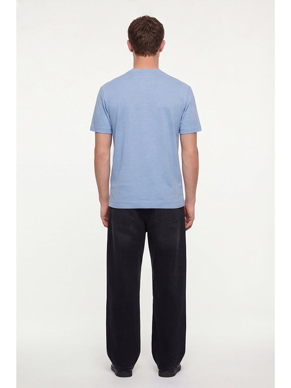 Erkek Mavi Normal Kesim Regular Fit %100 Pamuk Dokuma Bisiklet Yaka Basic T-Shirt-3