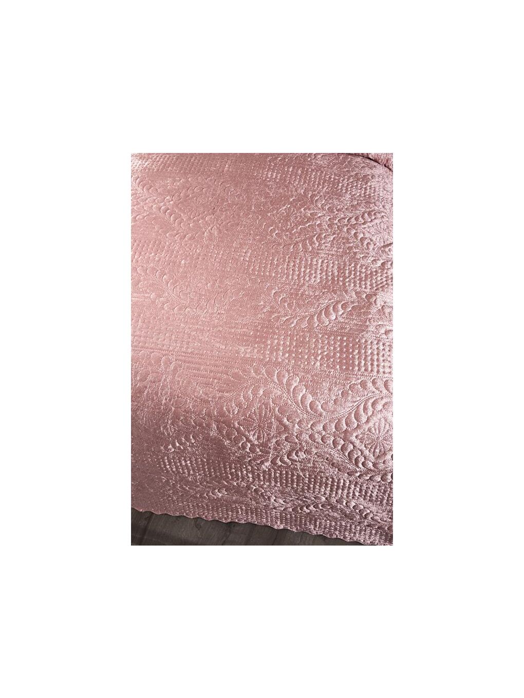 Pembe Velica Tek Kişilik Kadife Yatak Örtüsü Pudra-2