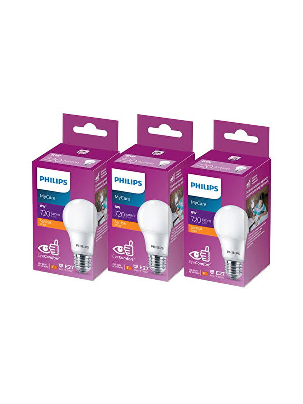 Beyaz LedBulb 8-60W 720Lm E27 New Gen 3’Lü Ampul - 2700K - Sarı Işık-2