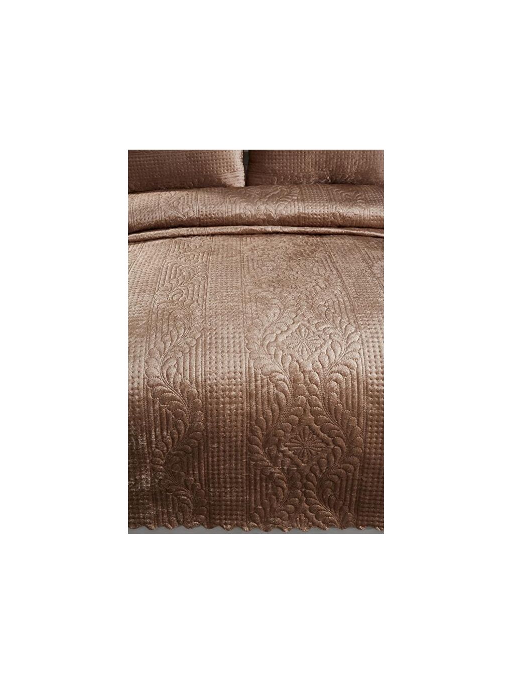 Karışık Velica Çift Kişilik Kadife Yatak Örtüsü Cappucino-7