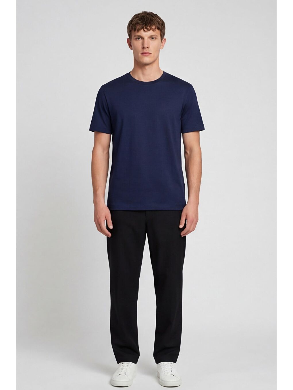 Erkek Lacivert Normal Kesim Regular Fit %100 Pamuk Bisiklet Yaka Basic Tişört-1