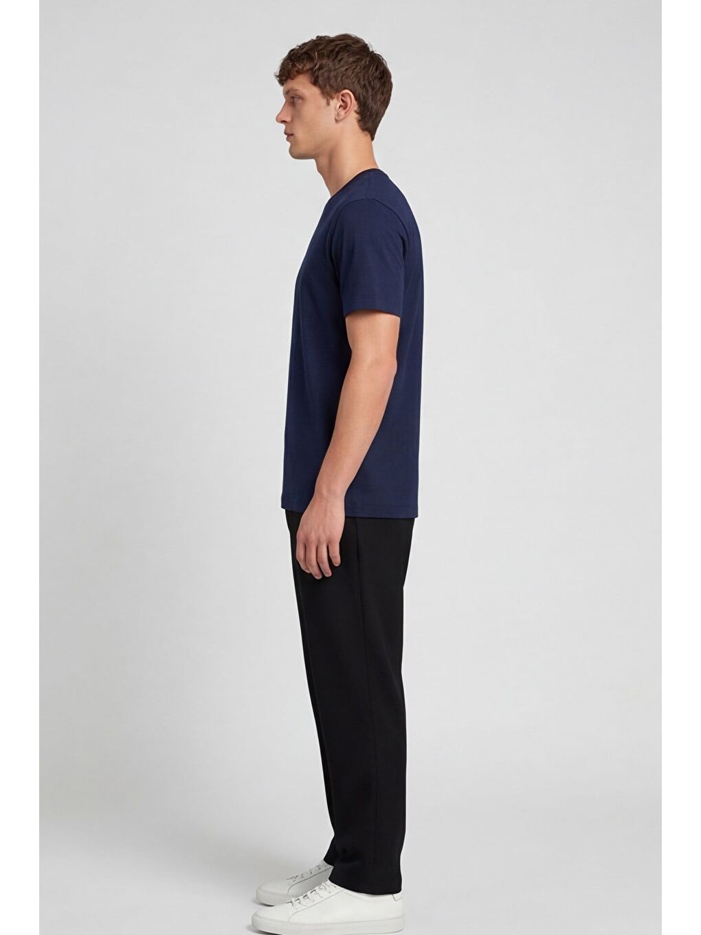 Erkek Lacivert Normal Kesim Regular Fit %100 Pamuk Bisiklet Yaka Basic Tişört-2