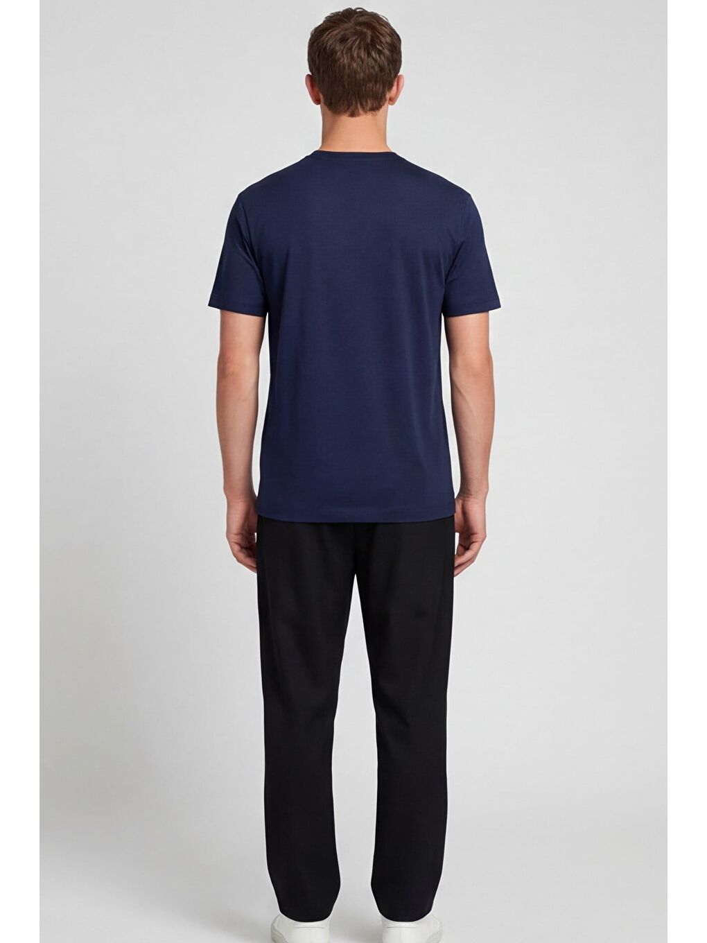 Erkek Lacivert Normal Kesim Regular Fit %100 Pamuk Bisiklet Yaka Basic Tişört-3