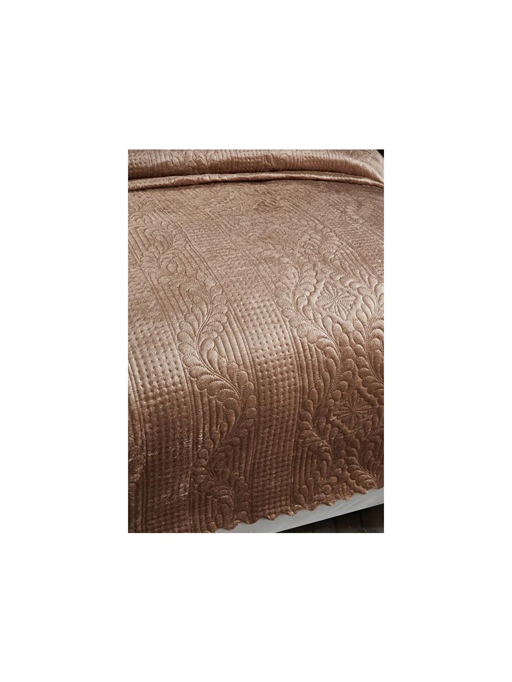 Karışık Velica Çift Kişilik Kadife Yatak Örtüsü Cappucino-8