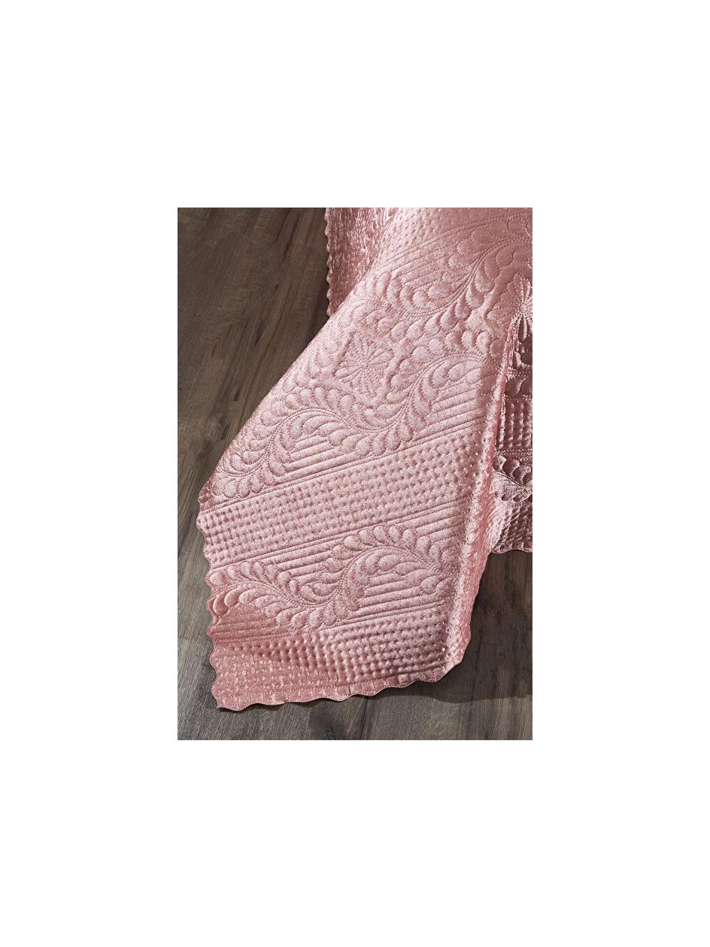 Pembe Velica Tek Kişilik Kadife Yatak Örtüsü Pudra-4