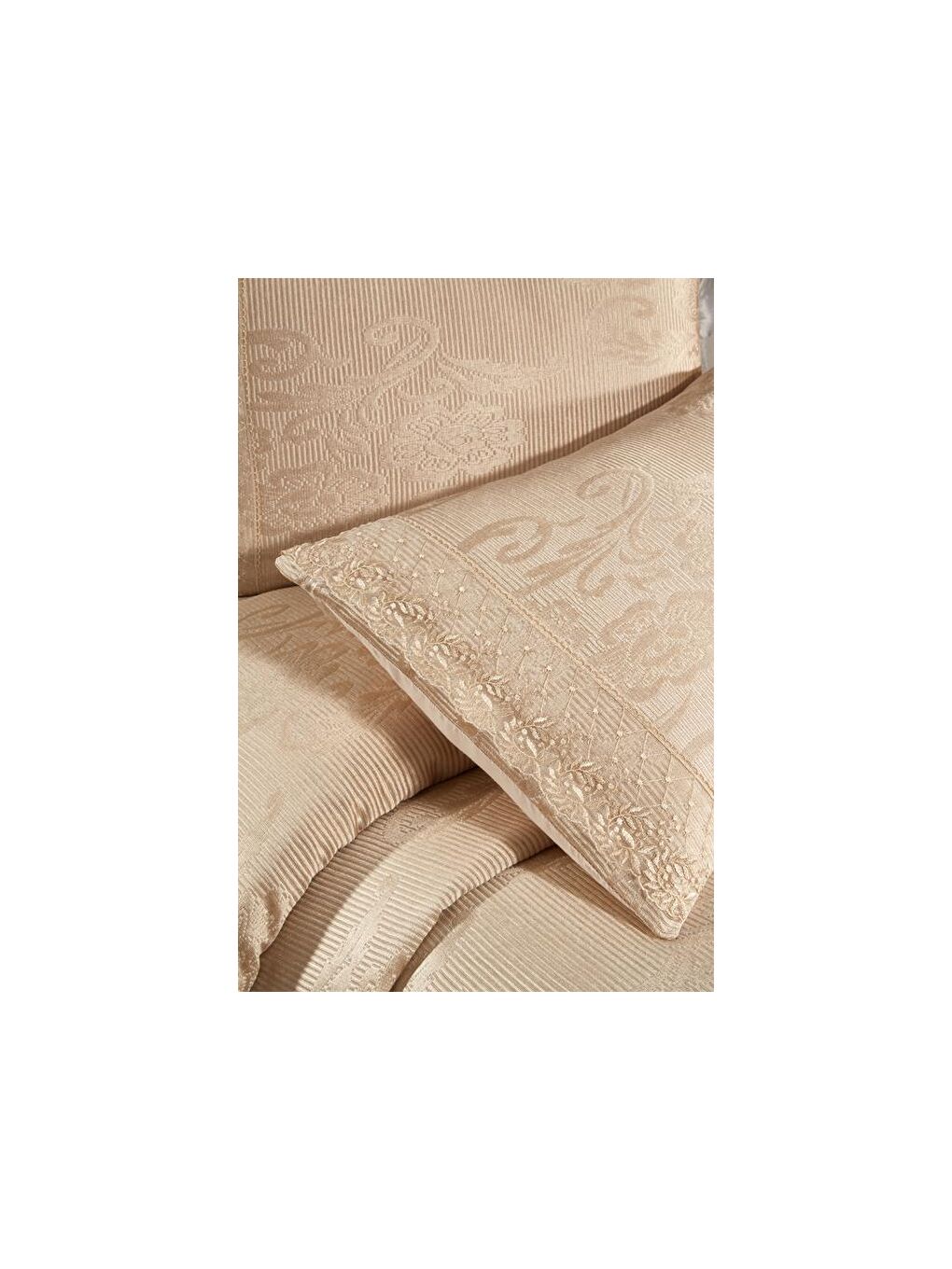 Karışık Fransız Dantelli Suzan Çift Kişilik Yatak Örtüsü Cappucino-3
