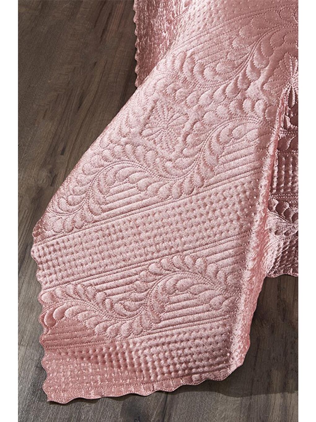 Pembe Velica Tek Kişilik Kadife Yatak Örtüsü Pudra-6