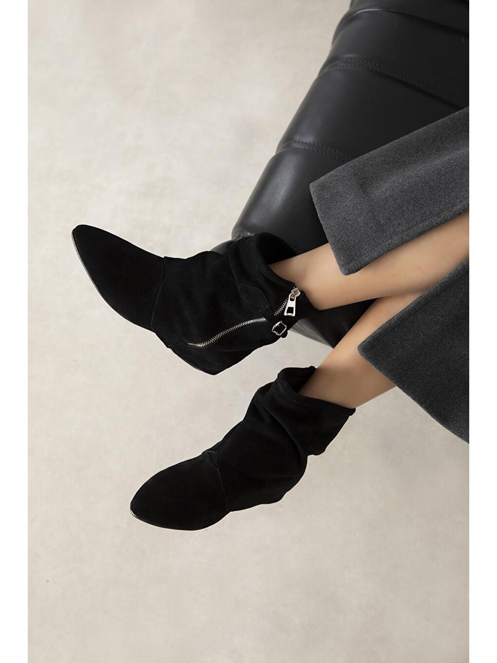 Joy Kadın Hakiki Deri Süet Bot Siyah-1