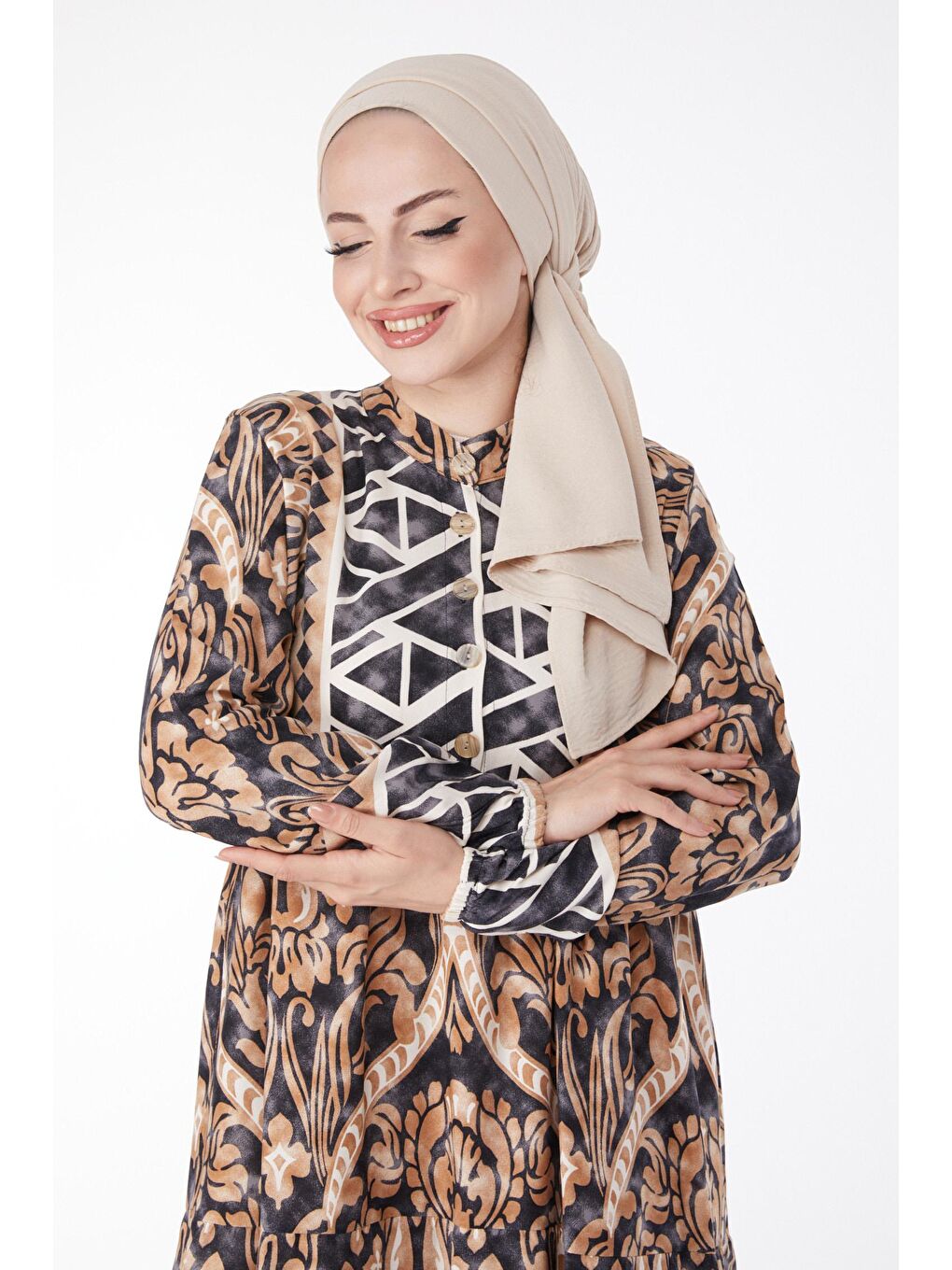 Hakim Yaka Kadın Siyah Desenli Ebise - 25196-2